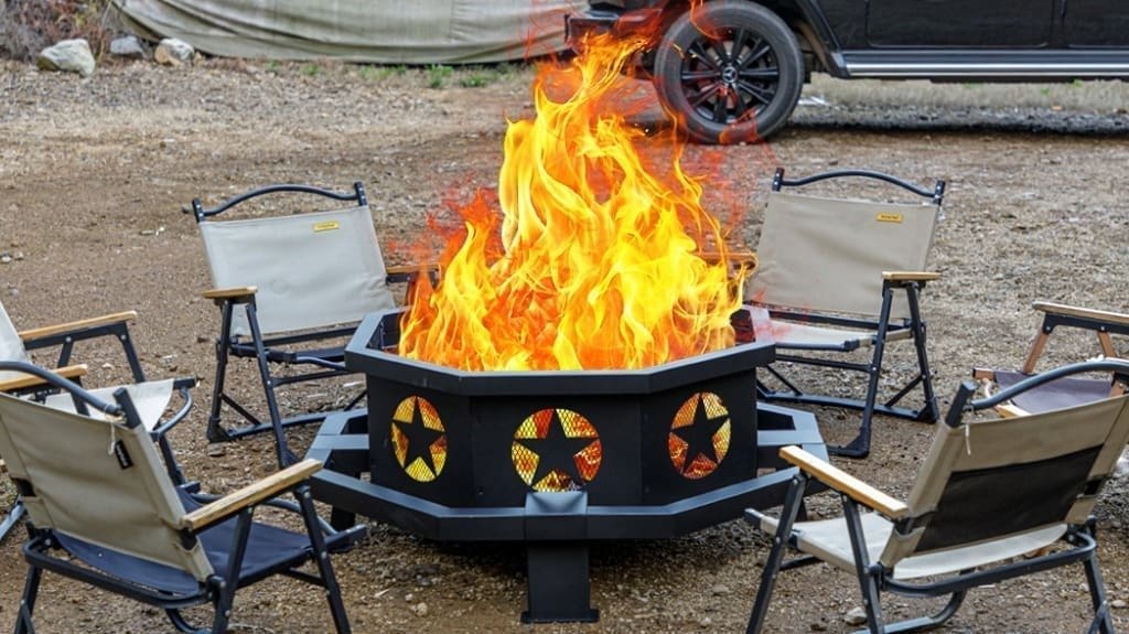 compact modern outdoor wood-burning fire pit